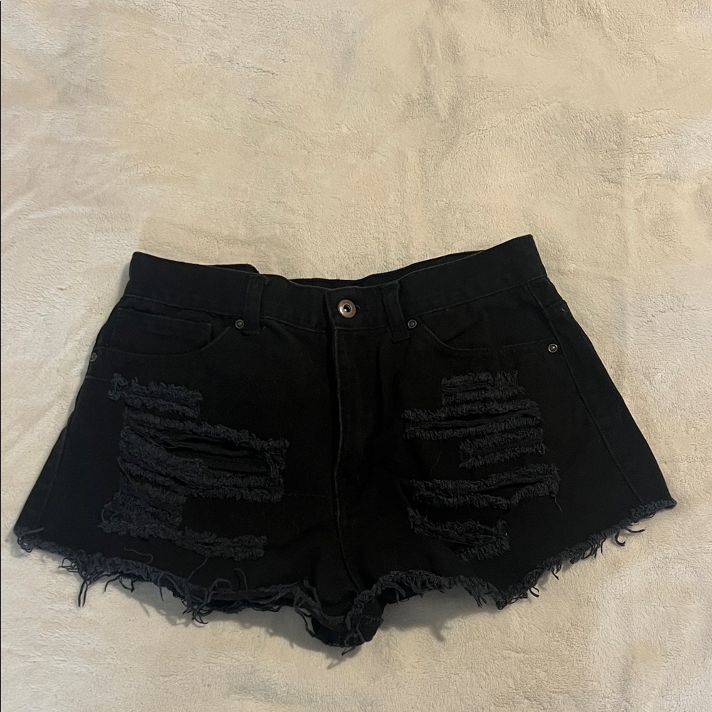 Forever 21 Black Distressed Jean Shorts